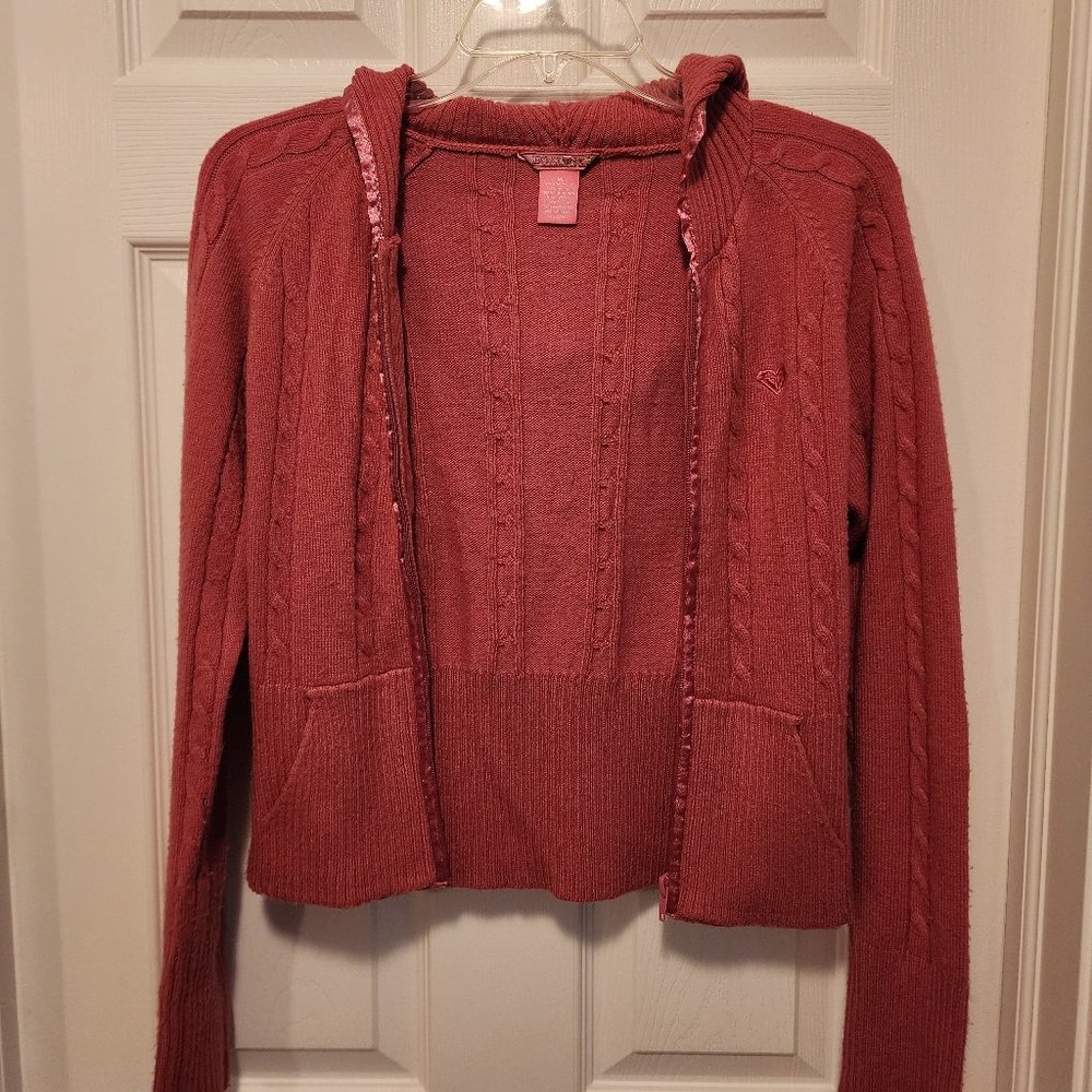 Roxy Pink Crop Zip Up Hoodie Sweater